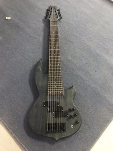 Custom 8 Corde One Piece Corpo Basso elettrico Corpo in acero 24 tasti Hardware nero China Made Bass