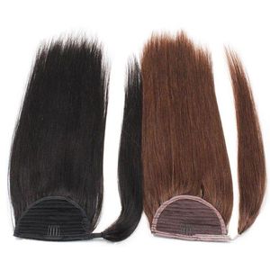 Brasilianska Peruvian Vmee Silk Straight Remy Hair 100g 120g Naturlig Brun Horsetail Magisk Wrap Around Ponytails Virgin Human Hair Extension