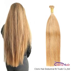 Tam Manikür # 12 Işık Altın Kahverengi İtalyan Keratin Fusion Önceden Yapıştırılmış Düz İnsan Saç 50G 0.5 G / S Hint Remy Stick I ucu Saç Uzantıları