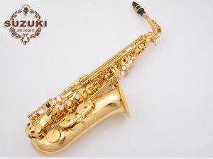 Eb Tune SUZUKI Alto Saxophone alta qualidade Mi bemol Tune Professional instrumento de música para estudantes banhado a ouro Sax Com Case, Bocal gratuito
