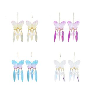 4 Colors Eelgant Butterfly Shape Drop Earrings for Women Girl Pearl Beaded Statement Earring Party Jewelry