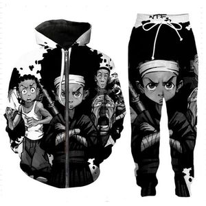 Yeni Erkek/Bayan boondocks Komik 3D Baskı Moda Eşofman Pantolon + Fermuar Hoodie Rahat Spor Giyim L015