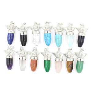 Natural Stone Bullet Pendant Necklace Silver Alloy Feminine Charm Small Point Cone Jewelry Birthday Gift for Women Men Girl Boy