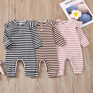Baby Clothes Autumn Infants Striped Button Rompers Long Sleeve Article Pit Jumpsuits Boutique Boys Girls Kids Clothing M2603