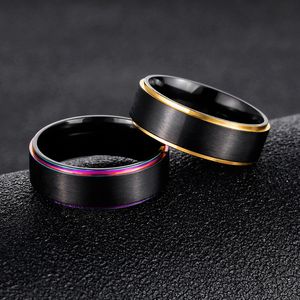 2021 Nya mode män ringar rostfritt stål svart guld finger ring smycken storlek 7-12 fest dating män ringer gåva