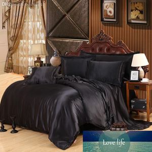 Wholesale-Black Bedding Set Solid Silk Satin 4 PCSクイーン/キングサイズホームテキスタイル寝具ベッドリネン布団カバーセットベッドシート