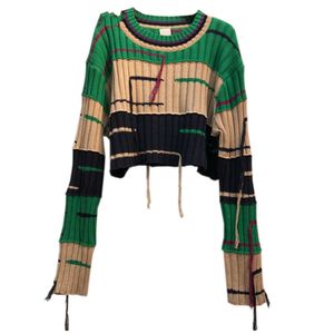 패션 배틀 윙 슬리브 짧은 길이 줄무늬 스웨터 이른 가을 패턴 사무실 스타일 한국어