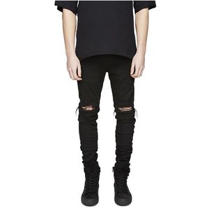 2020 Nowa Streetwear Moda Jakość Mężczyźni Czarny Skinny Slim Fit Dżinsy Męskie Rozdzierane Zniszczone Otwory Casual Denim Spodnie