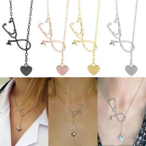 Hot Selling Medical Jewelry Alloy Jag älskar dig Hjärta Hänge Halsband Stetoskop Halsband för sjuksköterska Läkare Smycken Gift Partihandel