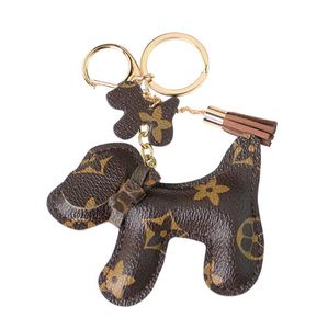 18Style Fashion keychain Cute Dog Bear Print Pattern Pendant PU Leather Keychains Car School Bag Accessories KeyRing Lanyard Key Wallet Chain Rope Chain