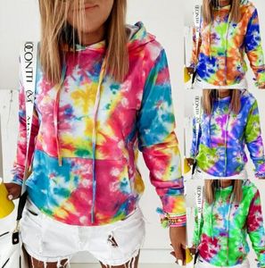 Girls Hoodies Sweatshirts Women Tie Dye Pocket Hooded Coat Striped Long Sleeve Jumper Plus Size Outerwear Loose Hooded Jackets Tops LSK869