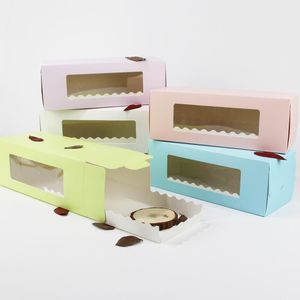 5 färger Lång kartongpapper för tårta Bageri Swiss Roll Cake Boxes Cookie Mooncake Packaging LX2748