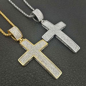 Gioielli in acciaio inossidabile 316L Hip Hop Punk Big Cross Collana con ciondolo in zirconi cubici Uomo Donna Street Dance Rock Rapper Accessori