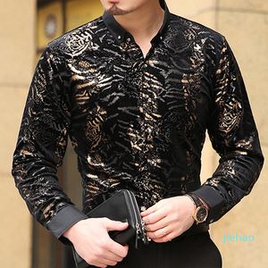 Fashion-Personality Leopard Print Guld Velvet Kvalitetskjorta Ny Ankomst Höstwinter Bussiness Casual Boutique Shirt Men S-XXXL