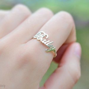 Free Size Custom Ring,Name Ring With Heart,Custom Nameplate Ring For Couple ,Stainless Steel Rings For Women