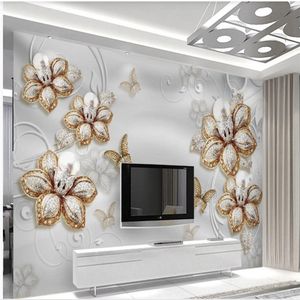 Lyxig europeisk stil smycken blomma bakgrundsbilder TV bakgrunds vägg dekoration målning modern tapeter för vardagsrum