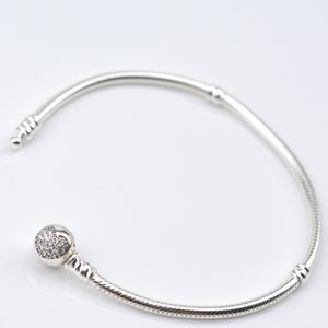 100% 925 silberne Schlange-Knochen-Ketten Classic Original Pandora Armband-Kette Stirnband Heart-shaped Zircon In My Heart Logo mit dem Kasten