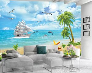 3d Sypialnia tapety 3d tapety do kuchni Piękne białe żaglówka delfin seascape 3d papier ścienny do salonu niestandardowe zdjęcie