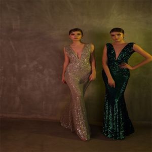 Seksowna wysoka szyja Syrenka Suknie Wieczorowe Bez Rękawów Glitter Bling Cekiny Formalne Suknie Party Sweep Pociąg Custom Made Prom Dress