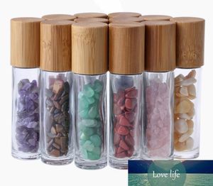 10ml Essential Oil Diffuser Clear Glass Roll on Perfume Bottles with Crushed Natural Crystal Quartz Stone Crystal Roller Ball Bamboo SN3033