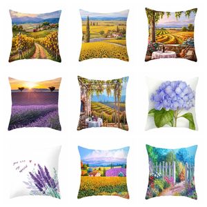 Household Pillowcase Plants Beautiful Lavender Sofa Chair Cushion Cover Soft Comfortable Decorative Living Room Bed Pillow Cover VT1503