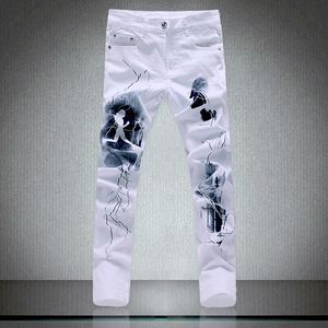 Branco moda homens jeans iluminação única e homem impressão de algodão tamanho grande 40 jeans para homens 2021 novo
