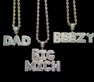 14K New Baguette Custom Letters Pendant Necklace CZ Name Chain Zircon Pendant Gift Jewelry for Men Women