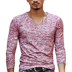 뜨거운 판매 남성 캐주얼 T 셔츠 긴 소매 티 셔츠 남성 의류 패션 V 넥 티셔츠 Undetshirts 3XL 대형 탑