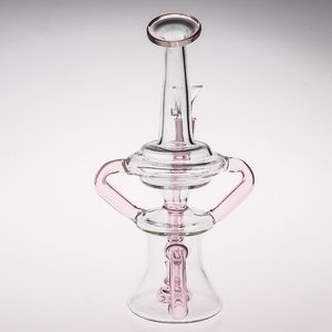 Rosa Hookahs Vattenrör Fog 14.4mm DAB Recycler Oil Rigs Glass Bong med Eercolator Bowl Circulation