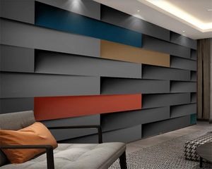 Custom Photo 3d Wallpaper Mural European Modern Minimalist Rectangular Color Black and White Horizontal Strips 3d Geometric Wallpaper