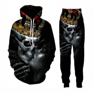 New Men/Womens Skull King and Queen Funny 3D Print Fashion Tracksuits Hip Hop Pants + Hoodies TZ06