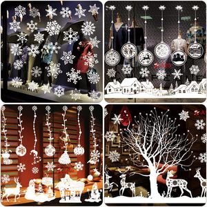 White Christmas Sticker Merry Christmas Removable Wall Window Glass Stickers Snowflake Santa Snowman Elk Shaped Stickers