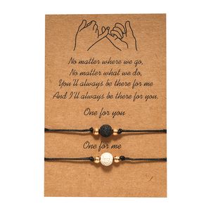 Schwarz Weiß Lava Stein Perlen Liebhaber Paar Karte Strang Armband Verstellbares Seil Armband Ätherisches Öl Diffusor Schmuck