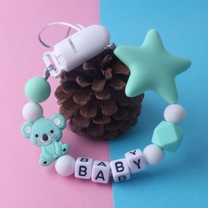 1 st Personlig Namn Eco-Friendly Pacifier Clip Holder Söt Koala Star Silicone Teether Chain