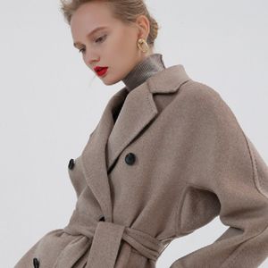 2020 women cashmere sweater winter water ripple double-side coat with belt woman pure cashmere cardigan knitted jacket winter wool coat
