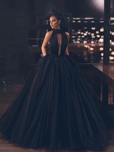 Sexy Black Backless Tulle Prom Dresses Plunging Floor Length Long Homecoming Graduation Dress vestidos de gala Puffy Evening Gowns