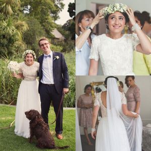 2021 abiti vintage a maniche corte scollate in pizzo applique abito da sposa in giardino in gamba con il vestido de nolia