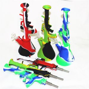 11" bong beaker AK-47 machine gun Glass Bongs Heady water Pipes kits shisha hookah thick Dab Rig silicone smoking Tobacco Pipe Portable