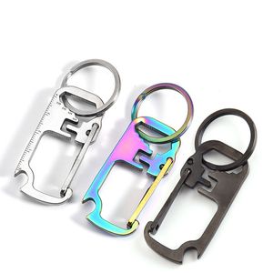 Stainless Steel multifunction keychain bottle opener ruler wrench key ring outdoor climbing keychain fashion jewelry