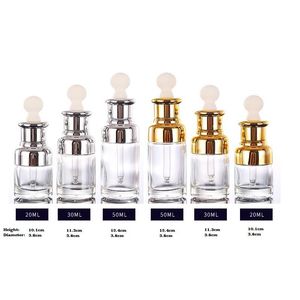 Clear Glass Essential Oil Parfum Flessen Vloeibare Reagens Pipet Flessen Oogdruppeler Aromatherapy Geplated Gold Silver Cap