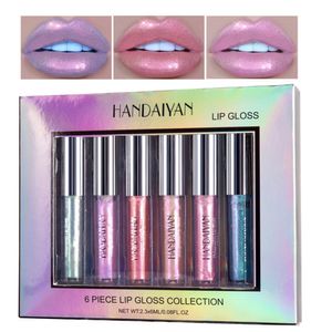 HANDAIYAN 6-teiliges Lipgloss-Set, Laser-Glitzer-Lipgloss, wasserdicht, langlebig, flüssiger Lippenstift, Set Lipgloss