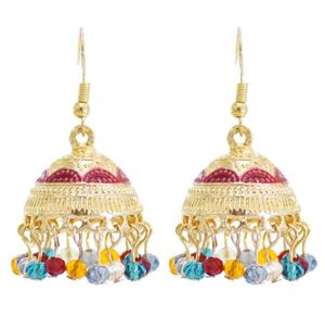 Indian Gold Metal Bells Tassel Earrings for Women Bohemian Acrylic Beaded Statement Earring Party Jewelry Gift