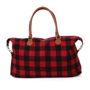 Große karierte Handtasche rot schwarz plaid taschen große kapazität reisen tote pu griff sport fitness yoga lagerung unisex karierte handtasche bolso