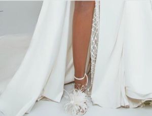 plus size arabic aso ebi sparkly beaded sexy wedding dresses high split bridal dresses long sleeves satin wedding gowns zj0533269C