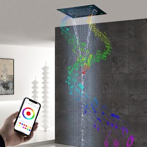 Bluetooth Müzik Duş Başlığı Banyo Aksesuarları Tavan LED Havai Panel 24 inç 304 Paslanmaz Çelik Siyah Sistem Muslukları
