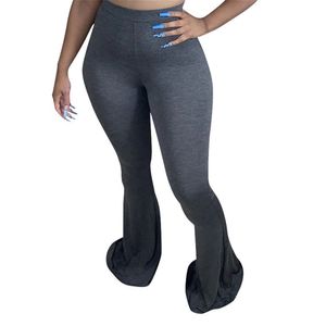 女性パンツプラスサイズS-4XLソリッドコットンフレアパンツ秋の新しいカプリレディファッションビッグベルボトムズボン