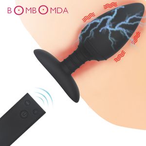 Wibratory porażenia elektrycznego Anal Plug Dildo Butt Plug G Spot Stymulator Mężczyźni Prostaty Masażer Zdalne Wibrator Sex Zabawki dla dorosłych Y200410