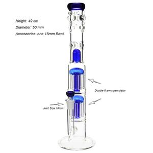 Hookahs 18 ''Wholesale Glass Bong 18.8mm joint two layer 8-arms dome perculator Green/Bule color Random