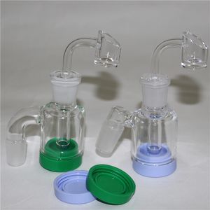 Mini Glass Ash Catcher Hookah With Silicone Wax Oil Jar 14mm 18mm Manlig kvinnlig askatcher för vattenrökning Rörbongar