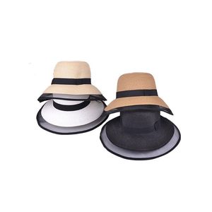 New Fashion dobrável Ladies Mulheres Verão Sun Beach Floppy Hat Aba larga fita de palha